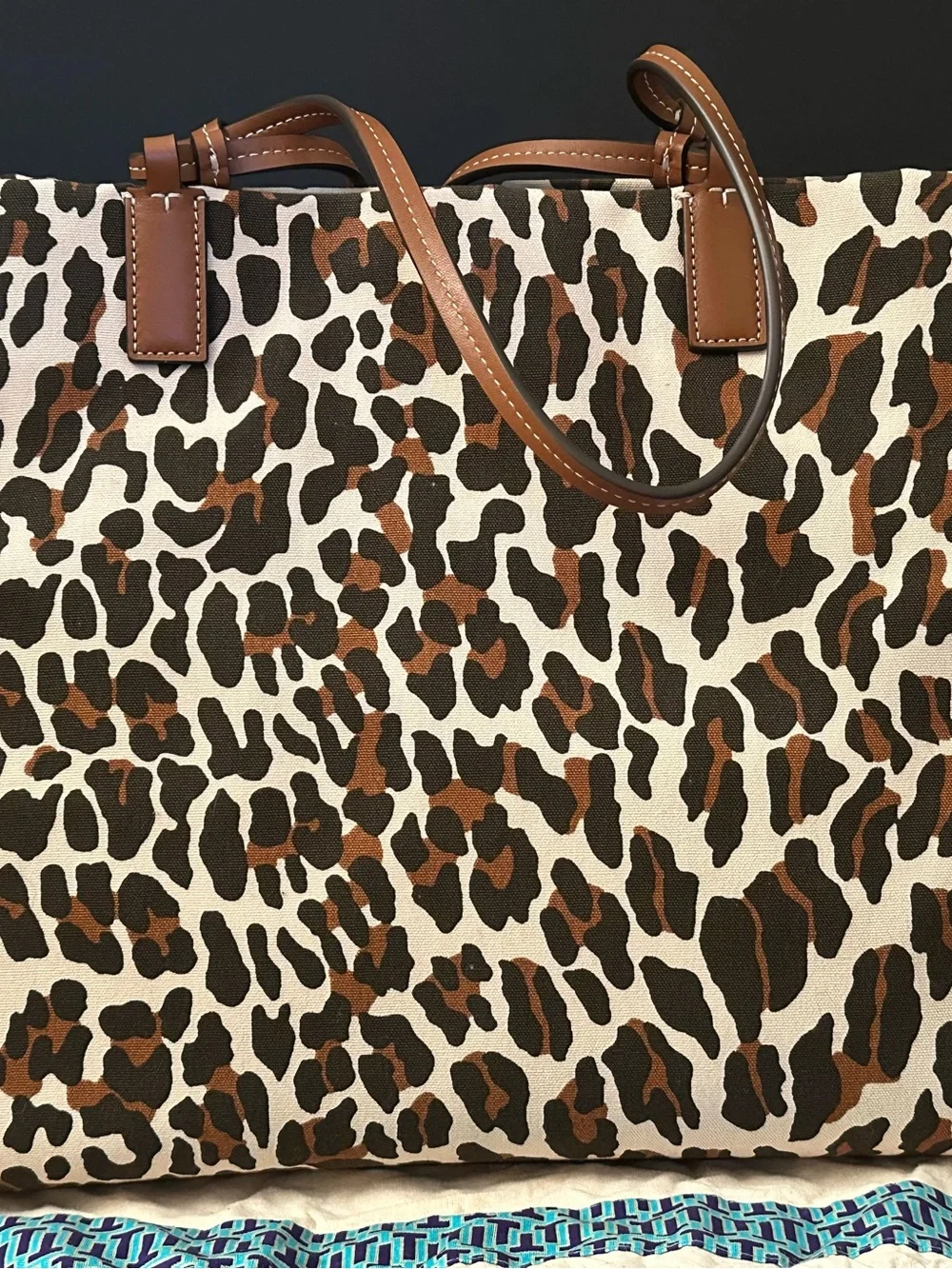 Tory Burch Ella Leopard Canvas Tote Large